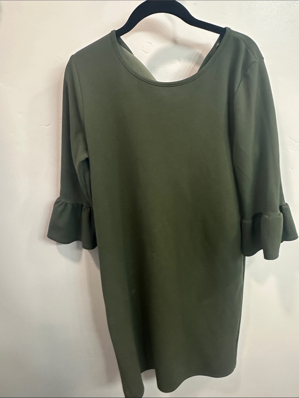 Olive Green Ruffle Sleeve Midi Dress